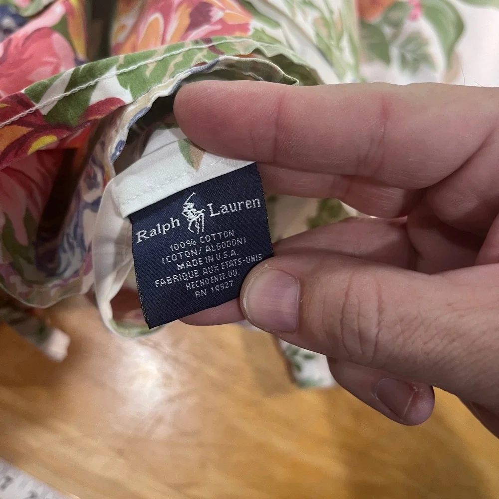 Vtg Ralph Lauren Melissa Queen Flat Sheet Floral Cotton Pink Roses Made in USA